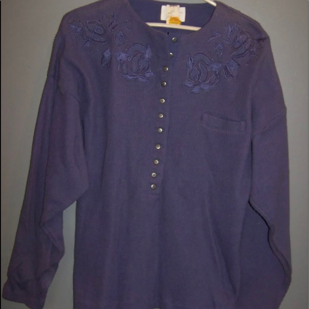 NEW W/O Tags Exquisite Purple
Embroidered Button Up Sweater
